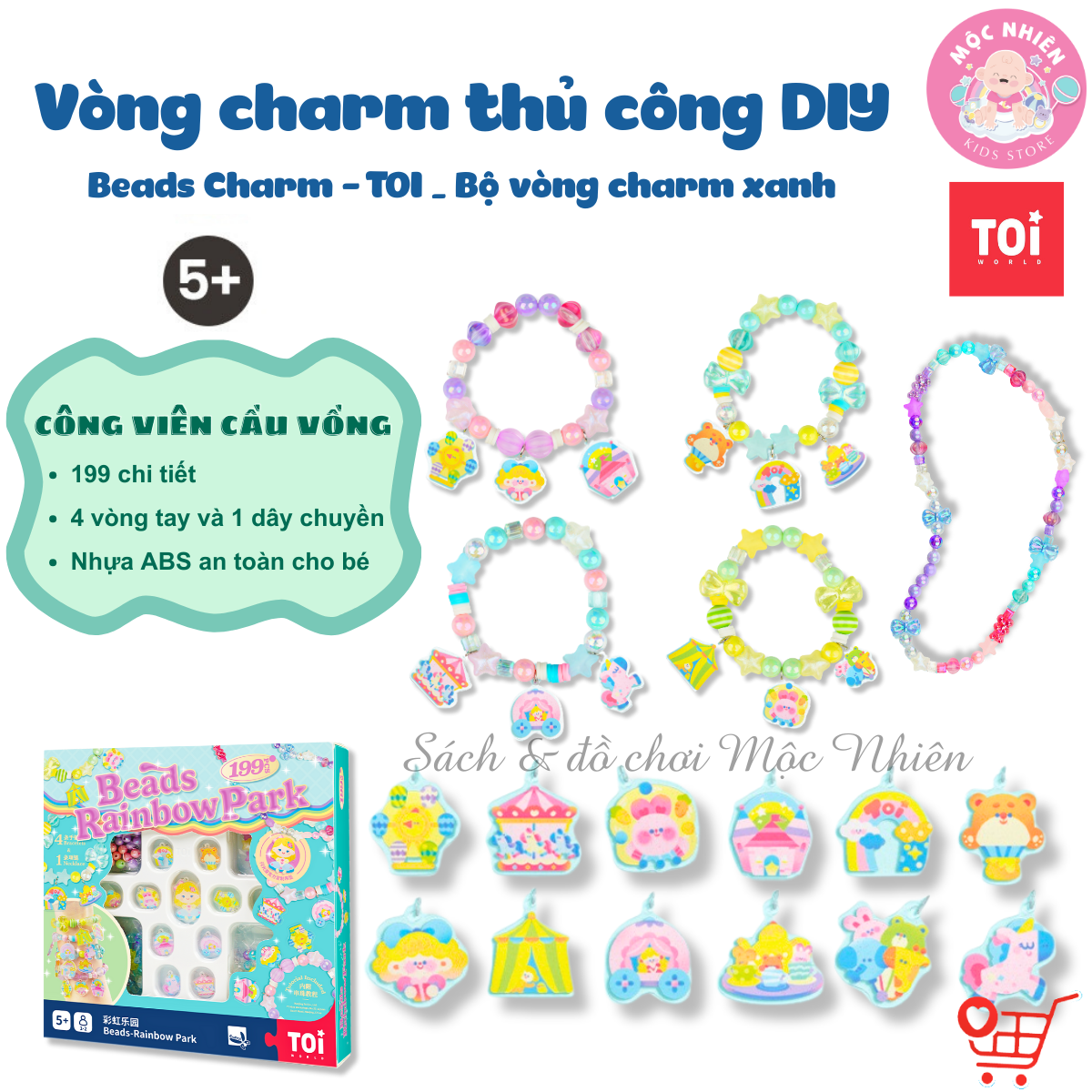 Đồ chơi vòng tay charm chính hãng TOI - Vòng tay thủ công cho bé gái DIY 3 chủ đề bé tự xỏ dây luồn hạt