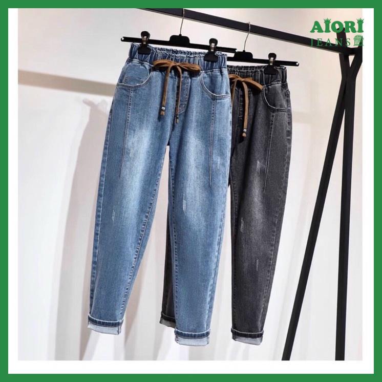 Quần Jeans Nữ - Quần Jeans Baggy Co Giãn Lưng Cao Quần Bò Ulzzang Lưng Thun Vải Cotton Mền Mịn, Thoáng Mát