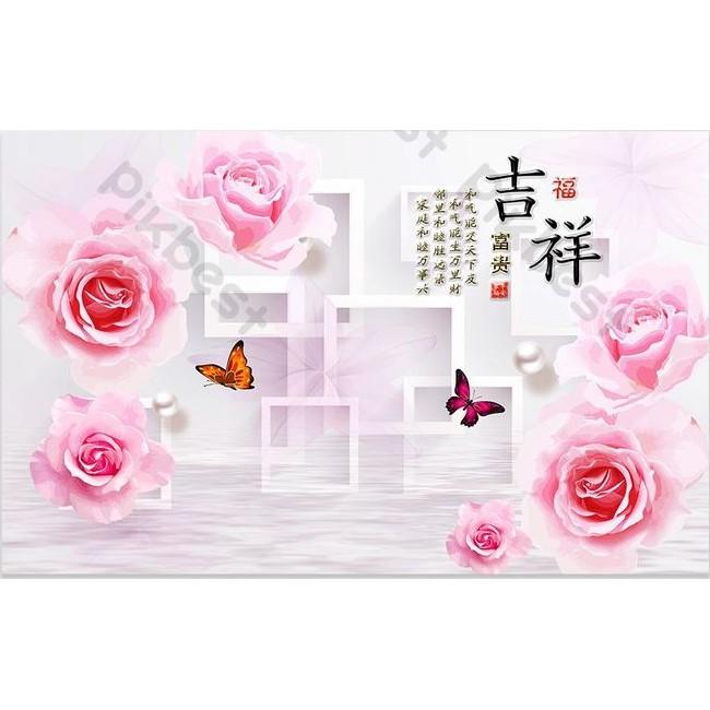 Tranh dán tường Hoa hồng trang sức nổi bật hiện đại, tranh dán tường 3d hiện đại MS1201865