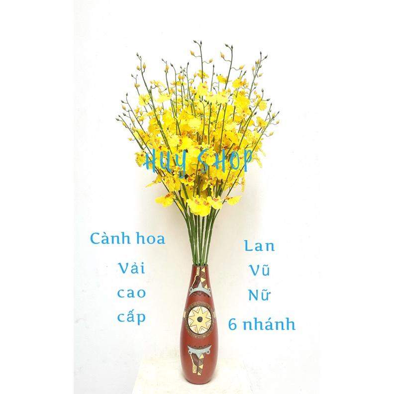 Hoa giả trang trí - Cành Hoa LAN VŨ NỮ 6 Nhánh (65cm) vải cao cấp