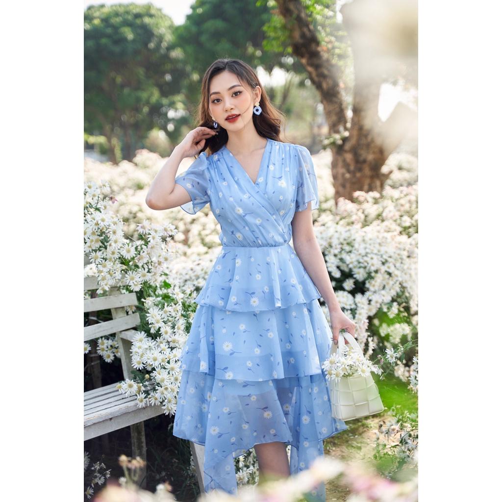 TIELA Đầm váy hoa vạt cheo ba tầng - Bluebell Dress