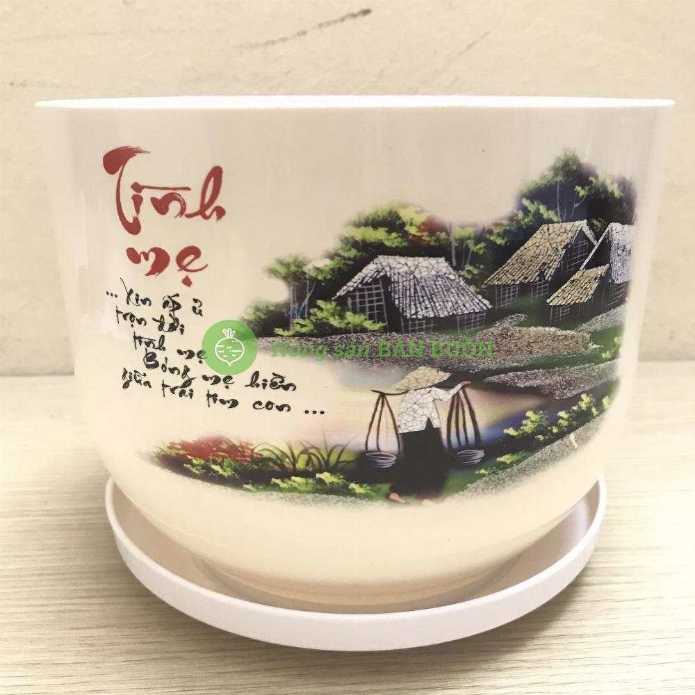 5 Chậu Trồng Hoa, Cây Cảnh Tròn Sứ 170x130 Có Kèm Đĩa Lót - Nhựa Đức Minh