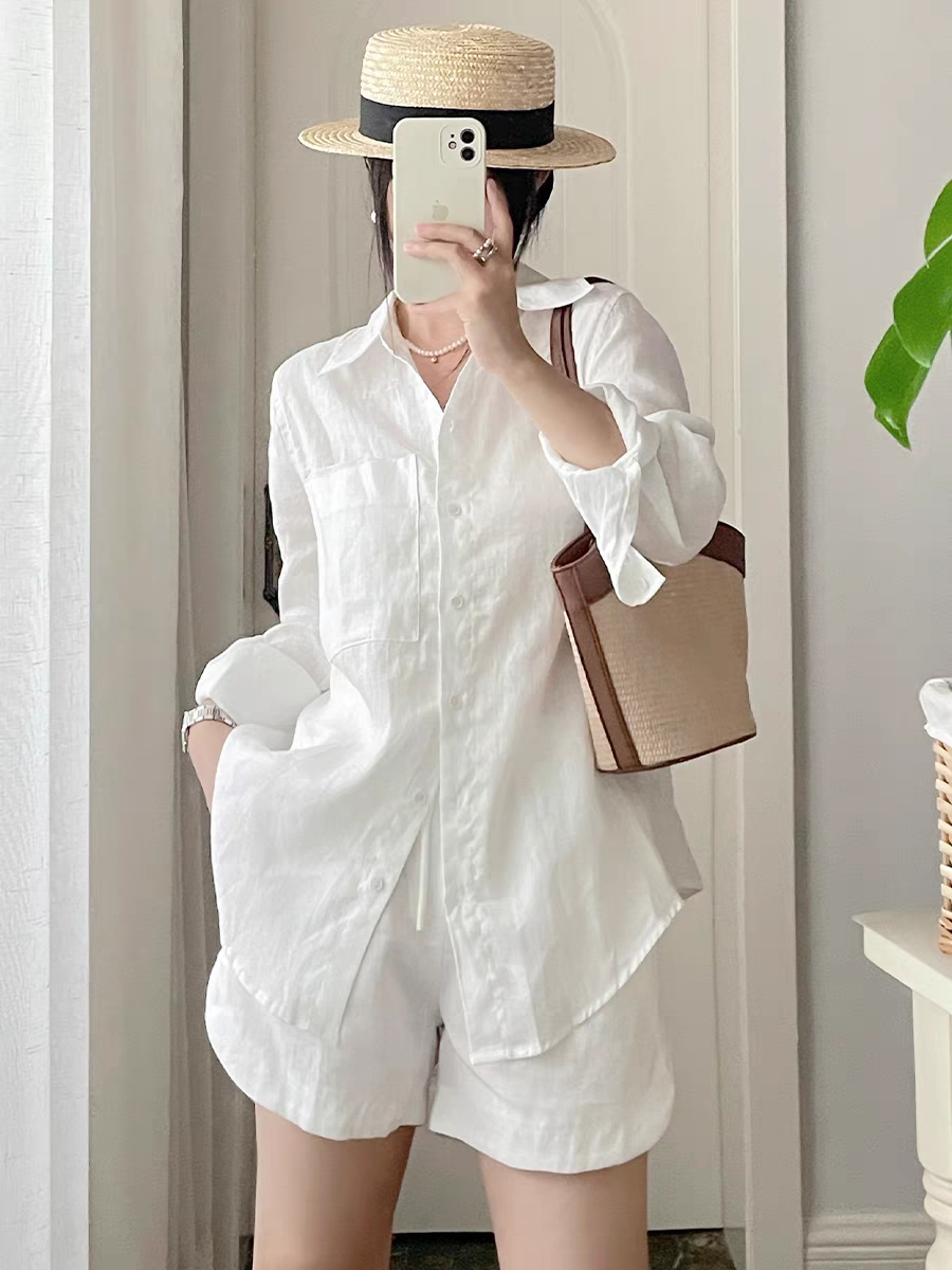 Set áo sơ mi + quần short nữ ống rộng trẻ trung ,nhẹ nhàng mà vintage ,chất liệu linen mềm mịn thoáng mát Bv05