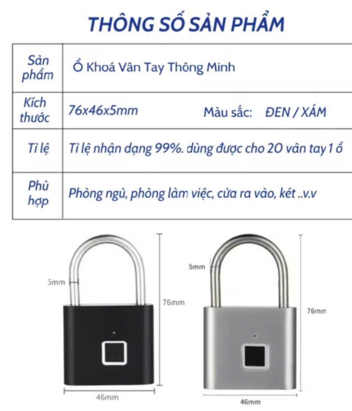 Ổ khóa cảm ứng vân tay mỗi khi ra ngoài không lo quên chìa khóa nữa