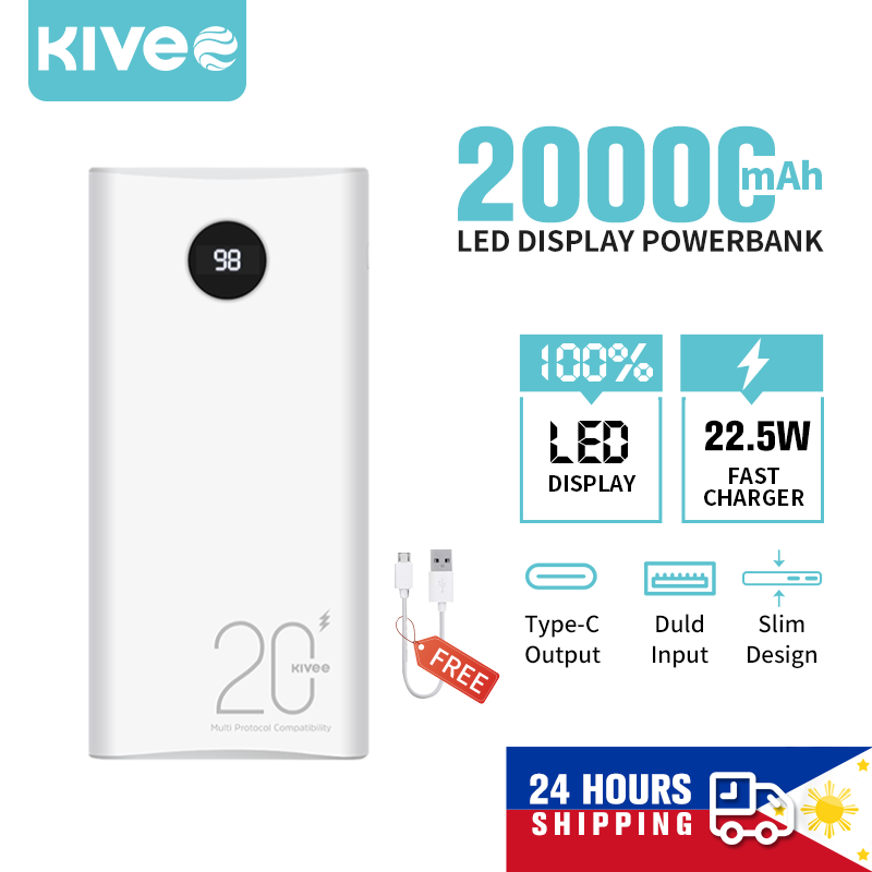 Pin sạc dự phòng Kivee-PT208D 20000mah 22.5W với cổng USB kép + 3 cổng đầu vào + màn hình điện tử iPhone Type C Micro USB