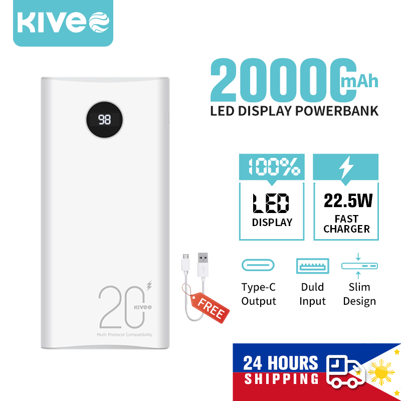 Pin sạc dự phòng Kivee-PT208D 20000mah 22.5W với cổng USB kép+ màn hình điện tử iPhone Type C Micro USB + Dung lượng chuẩn 100%