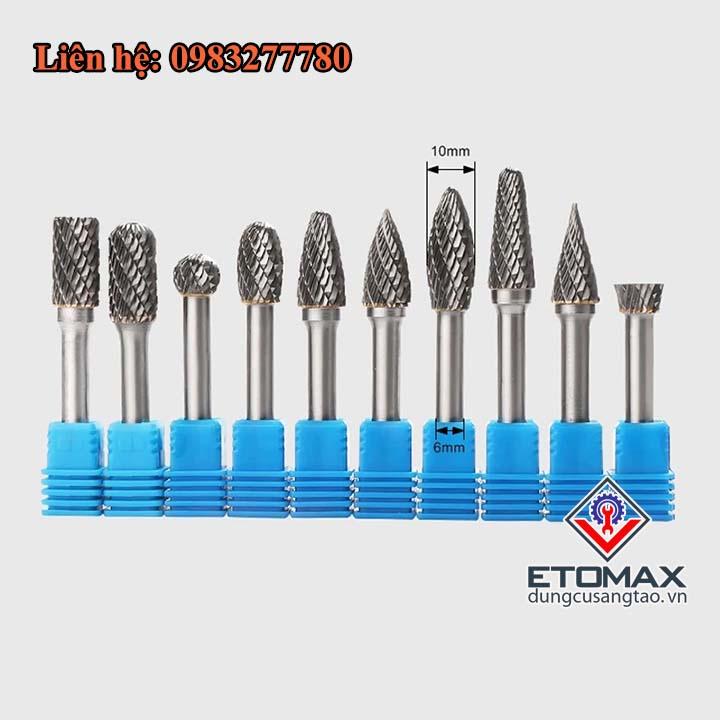 Bộ 10 Mũi Khắc, Mài Làm Lũa Vonfram Trục 6mm Siêu Cứng
