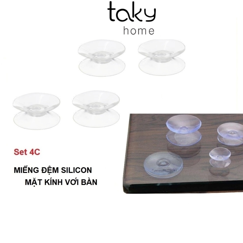 Set 4 Miếng Đệm Silicon Lót Kính Mặt Bàn Nhỏ Gọn, Đệm Kê Giữ Kính và Mặt Bàn, Chống Xê Dịch Và Trơn Trượt Mặt Kính. TakyHome 5507