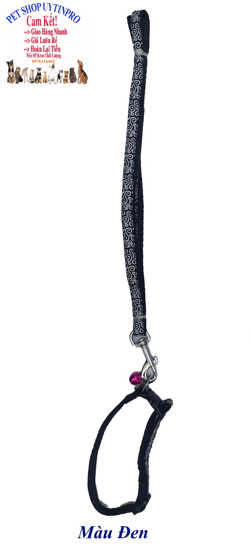 Dây dắt kèm vòng cổ có chuông cho Chó Mèo Dưới 5kg Bản rộng 1cm Dài 120cm Zichen In hình bất kỳ Chất liệu dù cao cấp