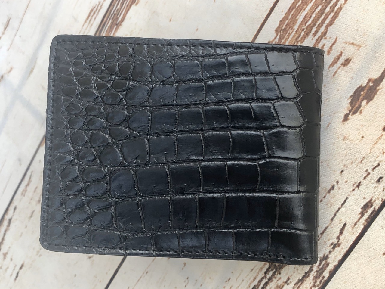 Ví da cá sấu nam 2 mặt màu đen