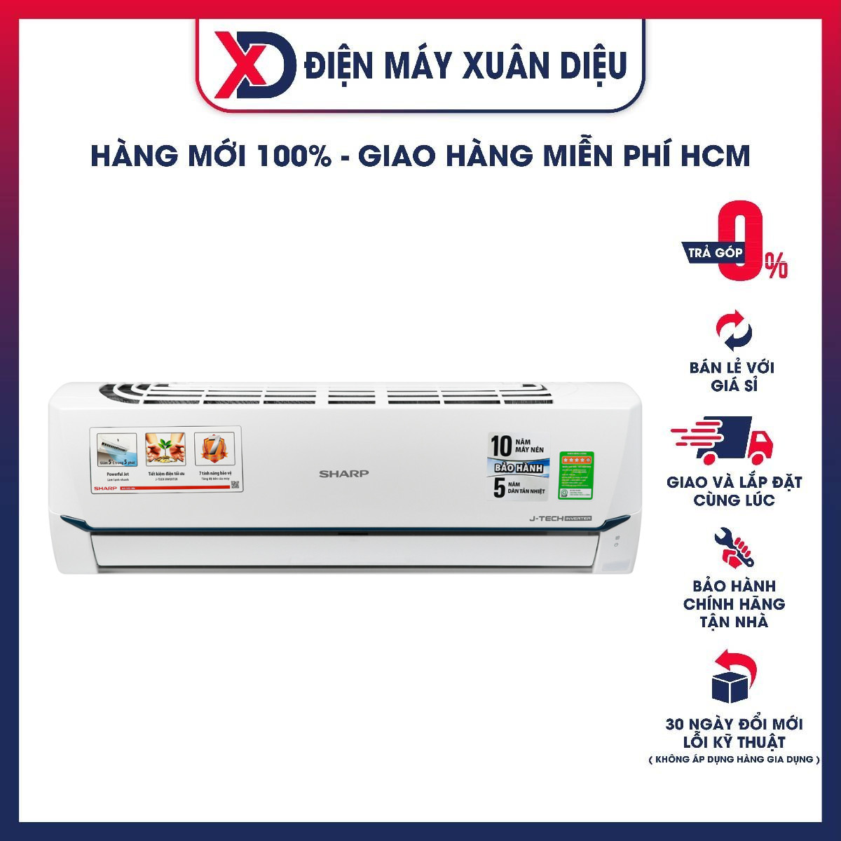 HÀNG CHÍNH HÃNG - Máy lạnh Sharp Inverter 1.5 HP AH-X12XEW - GIAO HCM