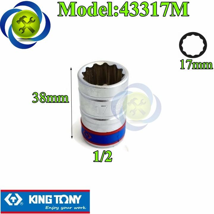 Tuýp 17mm 1/2 Kingtony 433017M 12 cạnh màu trắng dài 38mm