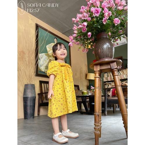 Váy Vàng Hoa Nhí Tay Bồng Nơ Thân Baby Sofiacandy Sang Xịn
