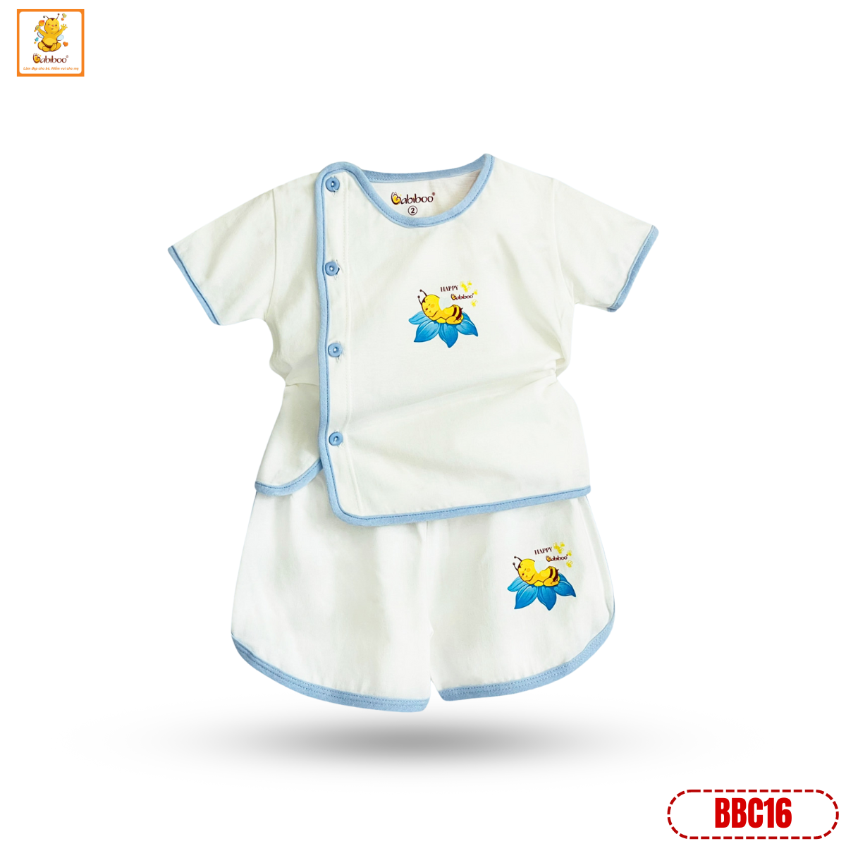 Bộ sơ sinh Babiboo bộ cộc tay áo bác sĩ cotton tự nhiên mềm mại, mịn mát- BBC16