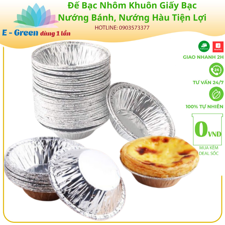 Chén Bạc Nhôm, Khay Giấy Bạc Làm Bánh, Trứng, Bánh Pudding, Nướng Hàu Không Dính Tiên Lợi, Giá Rẻ - E Green Dùng 1 Lần