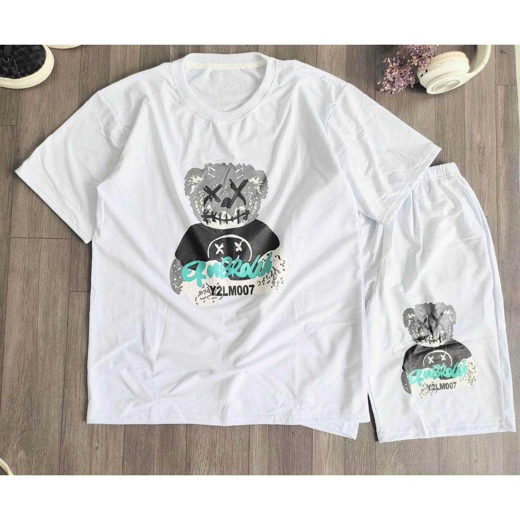 Set bộ quần áo in gấu freesize dưới 65kg cực cute cho nam