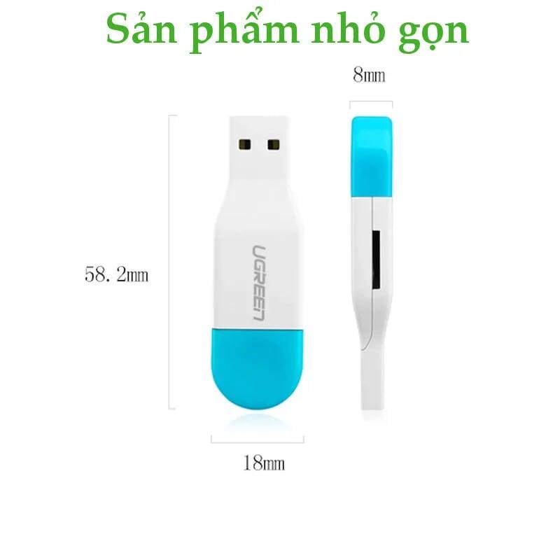 Ugreen UG3035830358TK Màu Trắng Đầu đọc thẻ nhớ USB 2.0 + MICRO USB sang TF hỗ trợ OTG - HÀNG CHÍNH HÃNG