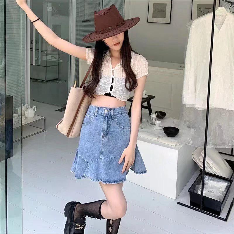 MS1098 Chân váy bò denim ngắn đuôi cá