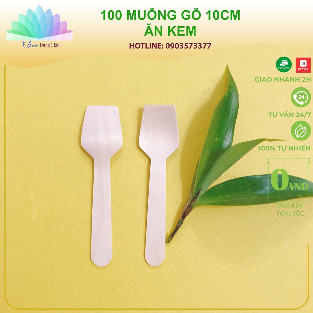 100 Thìa kem gỗ muôi gỗ dùng một lần kiểu Nhật giá rẻ sạch sẽ - E Green Dùng 1 Lần