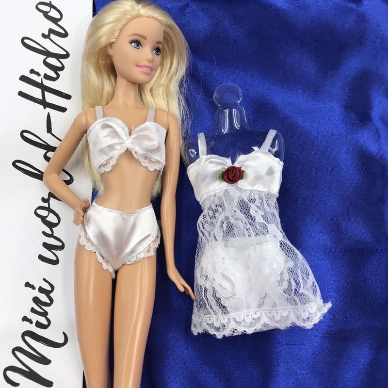 Combo 3 món đồ ngủ bikini bra áo quần lót ren 3món dùng cho búp bê Barbie fashionistas, Barbie model muse