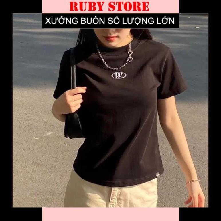 [Hàng Hot] Áo Thun Baby Tee Thêu Logo W Chất Thun Tăm Form Đẹp  Áo Phông Tay Lỡ Dáng Vừa Hot Trend 2023 - Đen