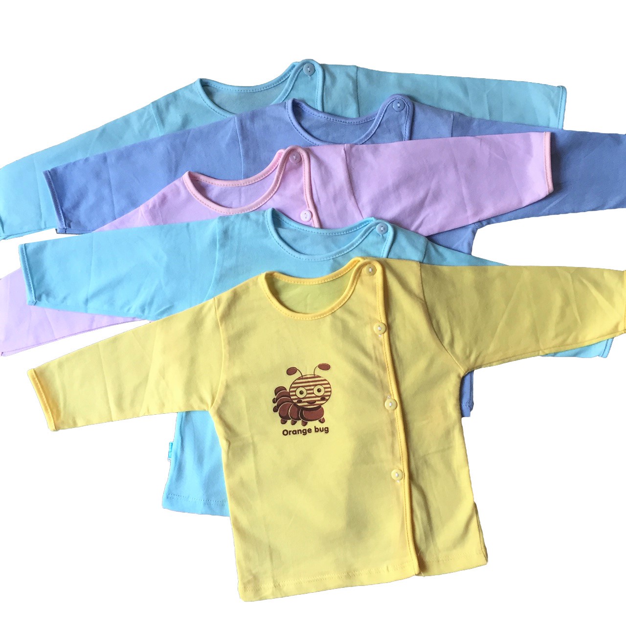 Combo 3 áo sơ sinh cotton Thái Hà Thịnh - Mẫu Tay Dài Màu Cài Nút Lệch - Size 1,2,3 cho bé sơ sinh -9kg