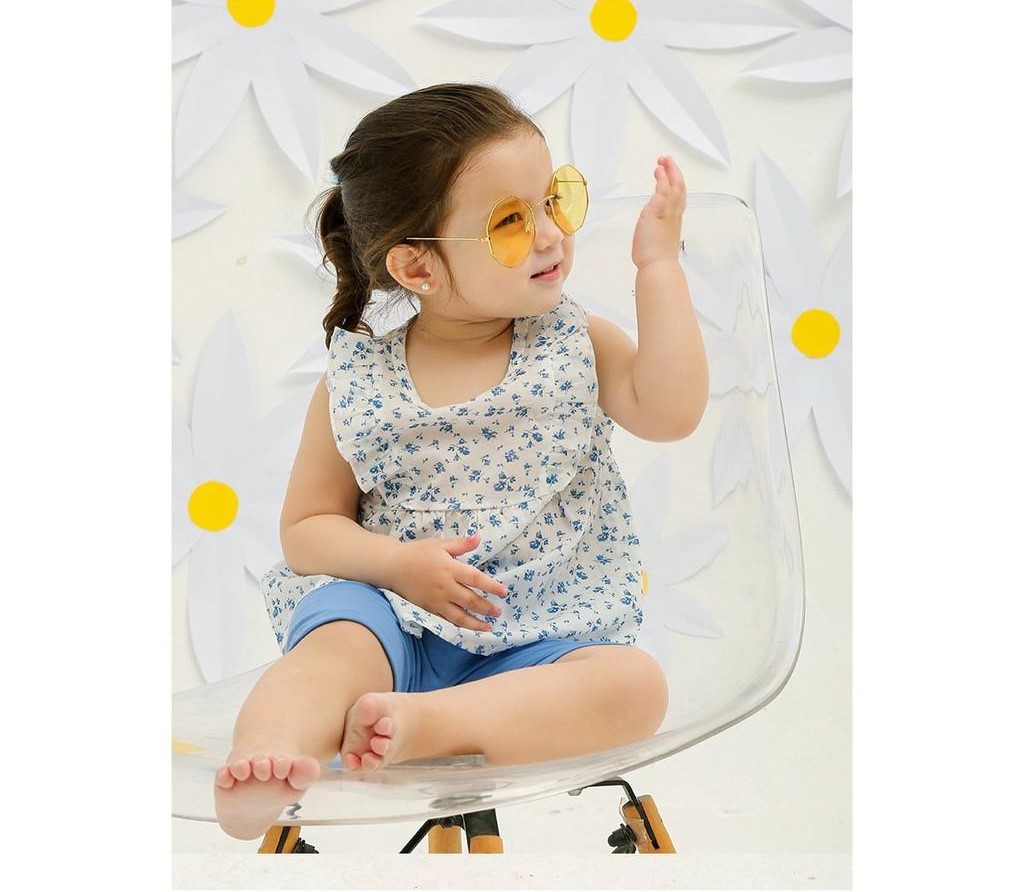 Bộ ba lỗ áo váy lỗ bé gái họa tiết bông hoa nhỏ từ 12 tháng đến 5 tuổi chất liệu cotton cao cấp AS003