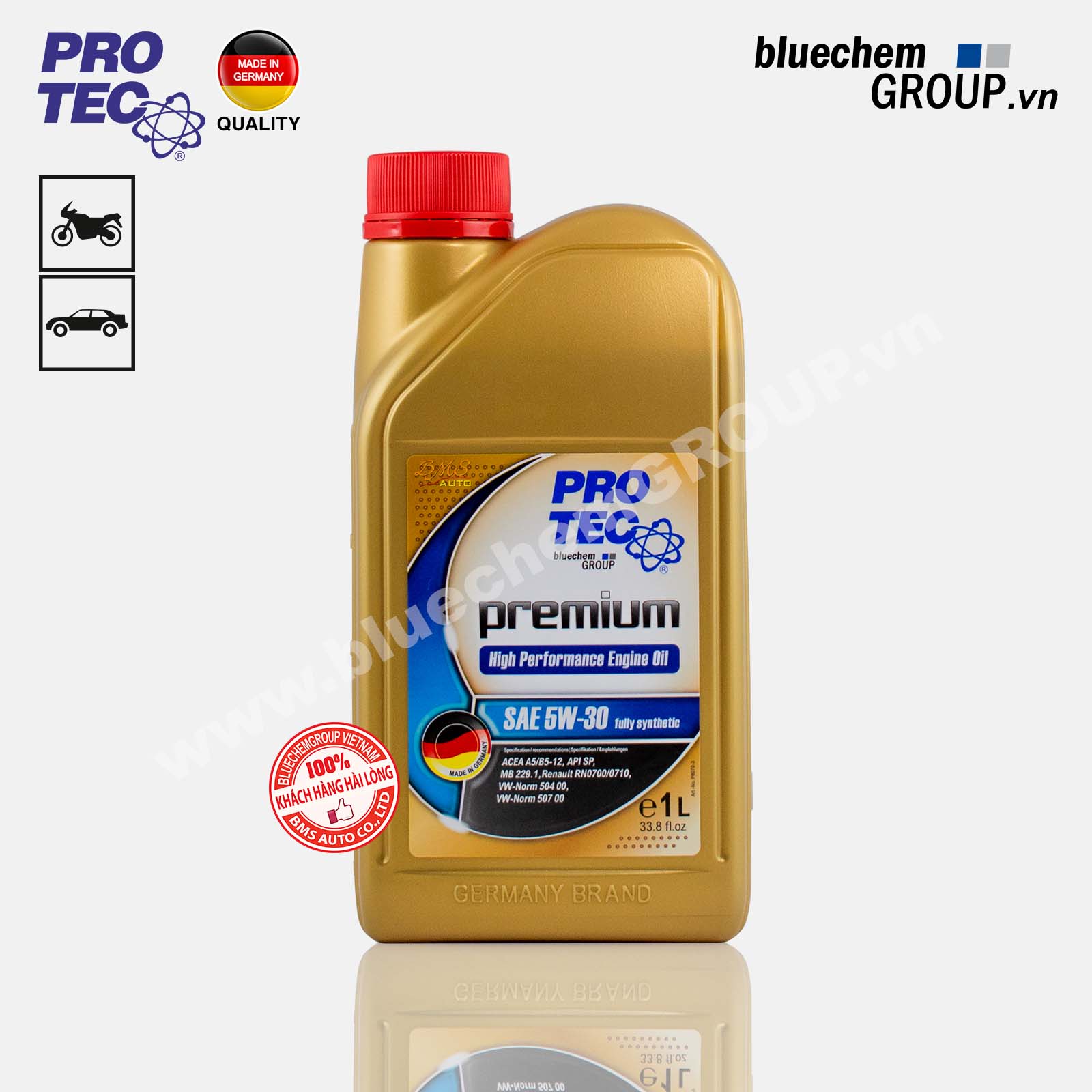 Dầu nhớt bluechem Tổng hợp toàn phần cao cấp PRO-TEC Premium 5W-30 Fully-Synthetic ACEA A5/B5-12