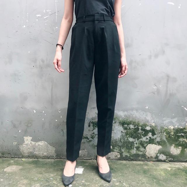 Quần baggy Unisex cap cao lưng thun màu đen - màu trắng