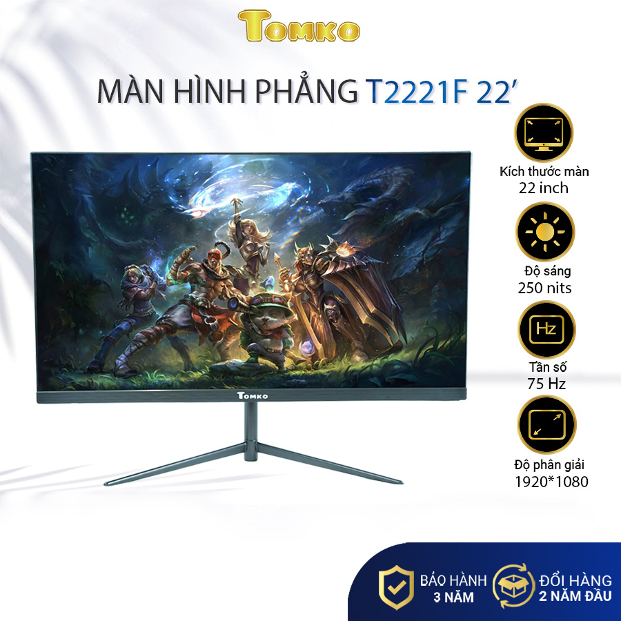 Màn Hình Máy Tính Tomko T2221F 22&quot;FHD VA 75Hz 5ms AMD Freesync 3 Cạnh Chân-V - Hàng Chính Hãng