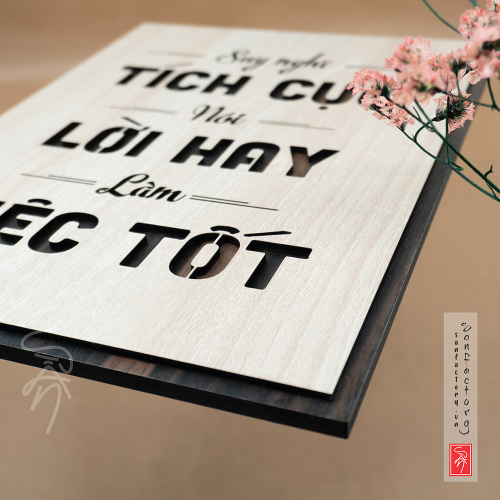 Tranh chữ slogan SAN-TR08: Suy Nghĩ Tích Cực, Nói Lời Hay, Làm Việc Tốt