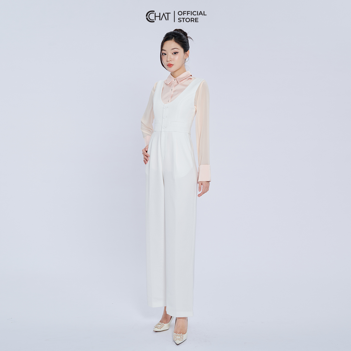 Jumpsuit Nữ Kiểu Yếm 3 Cúc Dáng Suông Chất Tuytsi Cao Cấp 22JAS2002ST
