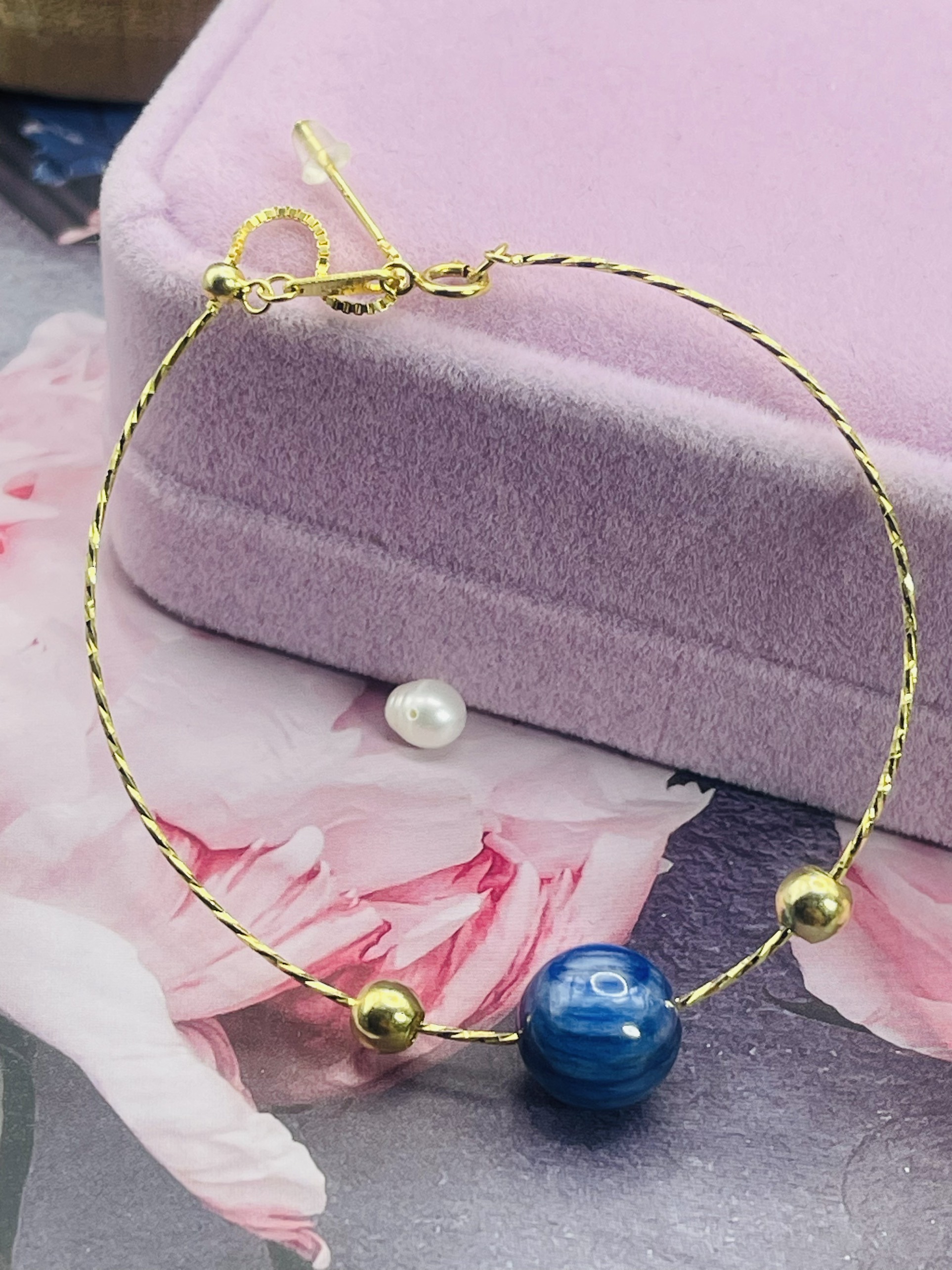 Kiềng tay Bạc 925 xi vàng Đá Ruby nước