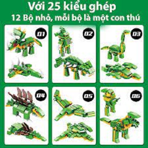Đồ chơi lắp ghép mô hình rồng xanh 577 chi tiết kết hợp của 12 khủng long nhỏ cực đẹp