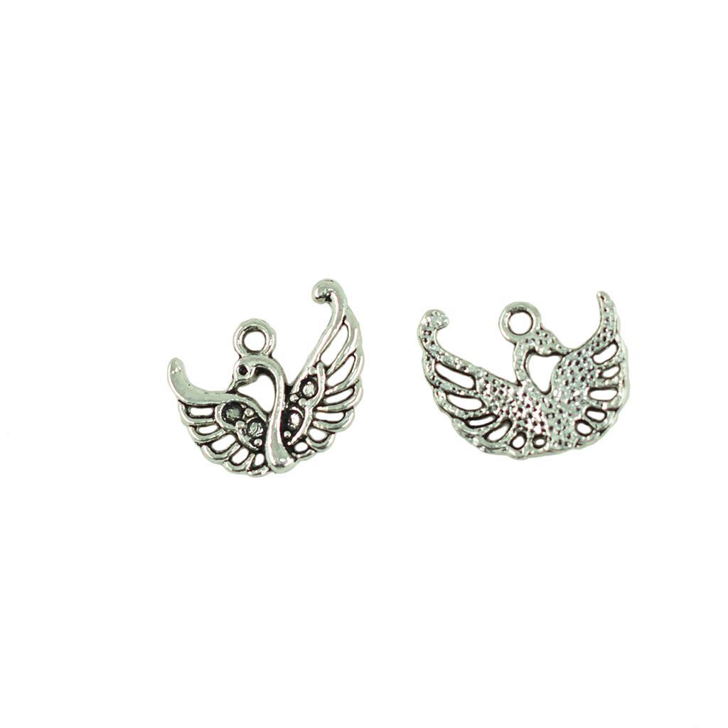50x Charms Swan Animal Pendant Vintage Silver Crafts DIY Jewellery Making