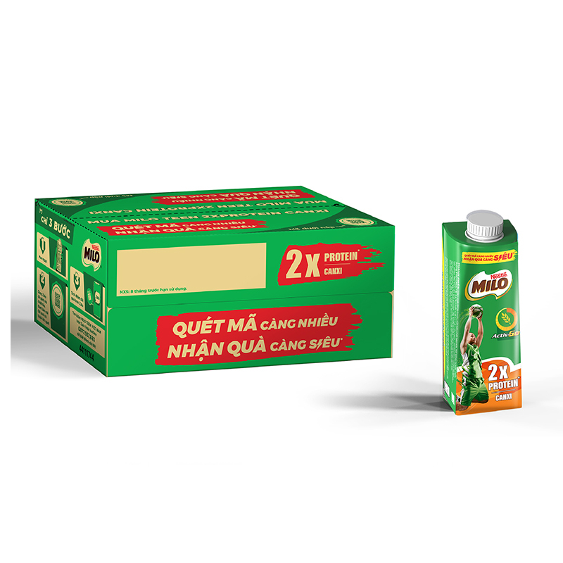 Thùng 24 Hộp Sữa Lúa Mạch Nestlé Milo Teen Protein Canxi (24 x 210ml) - [Phiên Bản Scan Mã Đổi Quà]