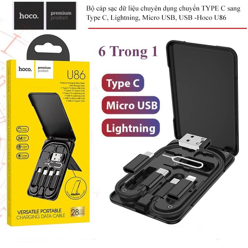 Bộ Cáp Sạc Đa Năng Type C Hoco U86 6in1- Đầu OTG kèm hộp lưu trữ hàng chính hãng