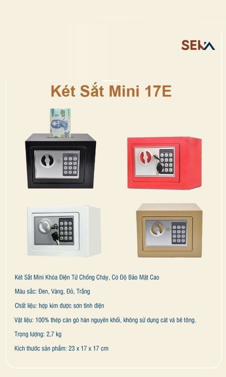 Két Sắt Mini SEKA 17E Khoá Điện Tử Chống Cháy Có Khe Đút Tiền - Màu Ngẫu Nhiên - Hàng Chính Hãng