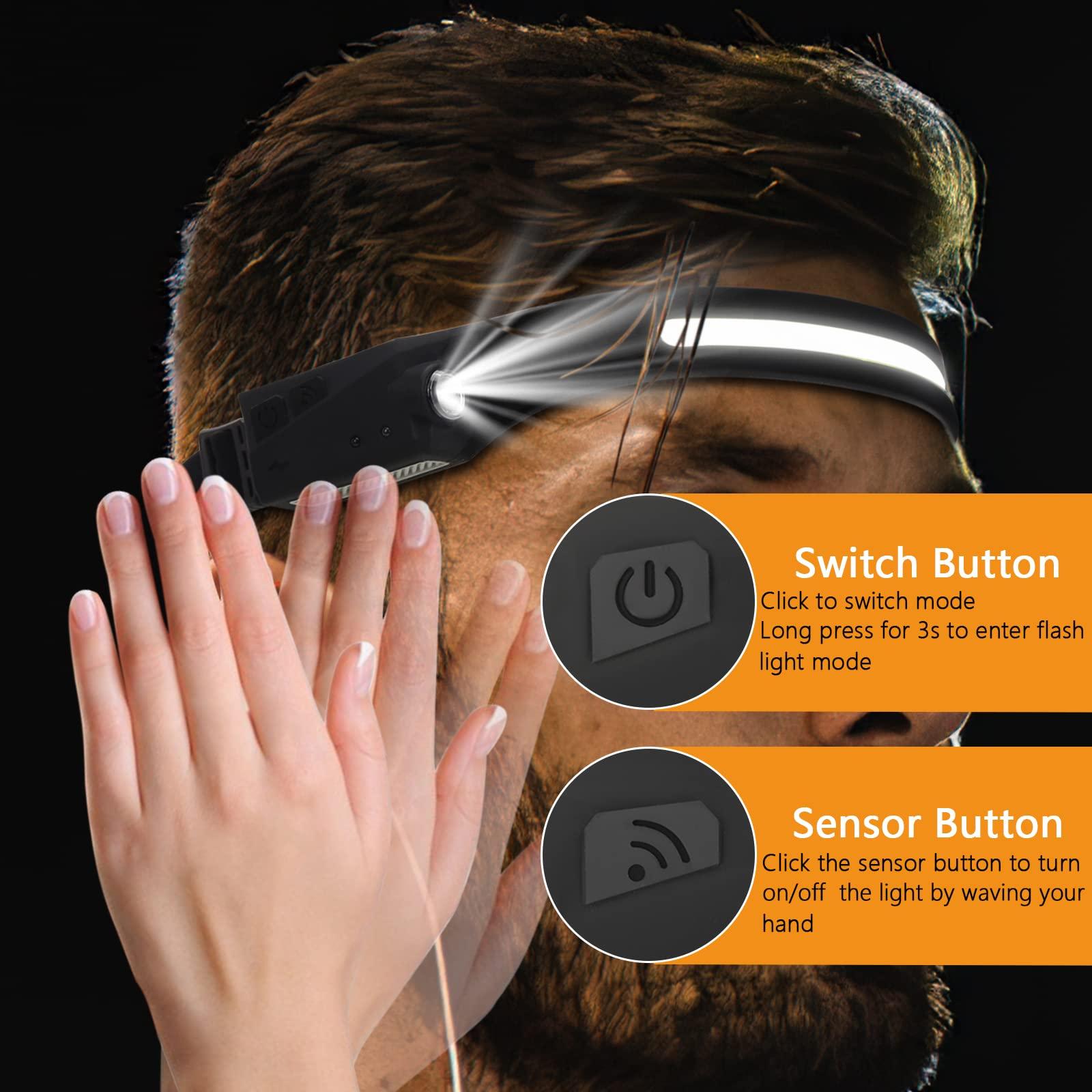 Đèn phía trước, 5 mô -đun Cob XPE Đèn LED chống thấm Đèn LED LED SECHARGEGE LED với cảm biến nhạy cảm, đèn phía trước mạnh mẽ cho cuộc đua, khu cắm trại, đạp xe, đi bộ đường dài, câu cá