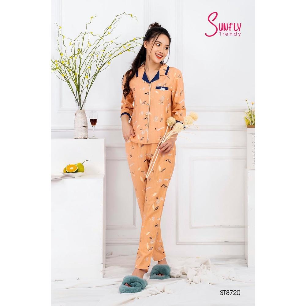 ST 8720 đồ nữ mặc nhà pijamas linen SUNFLY áo tay lỡ, quần dài