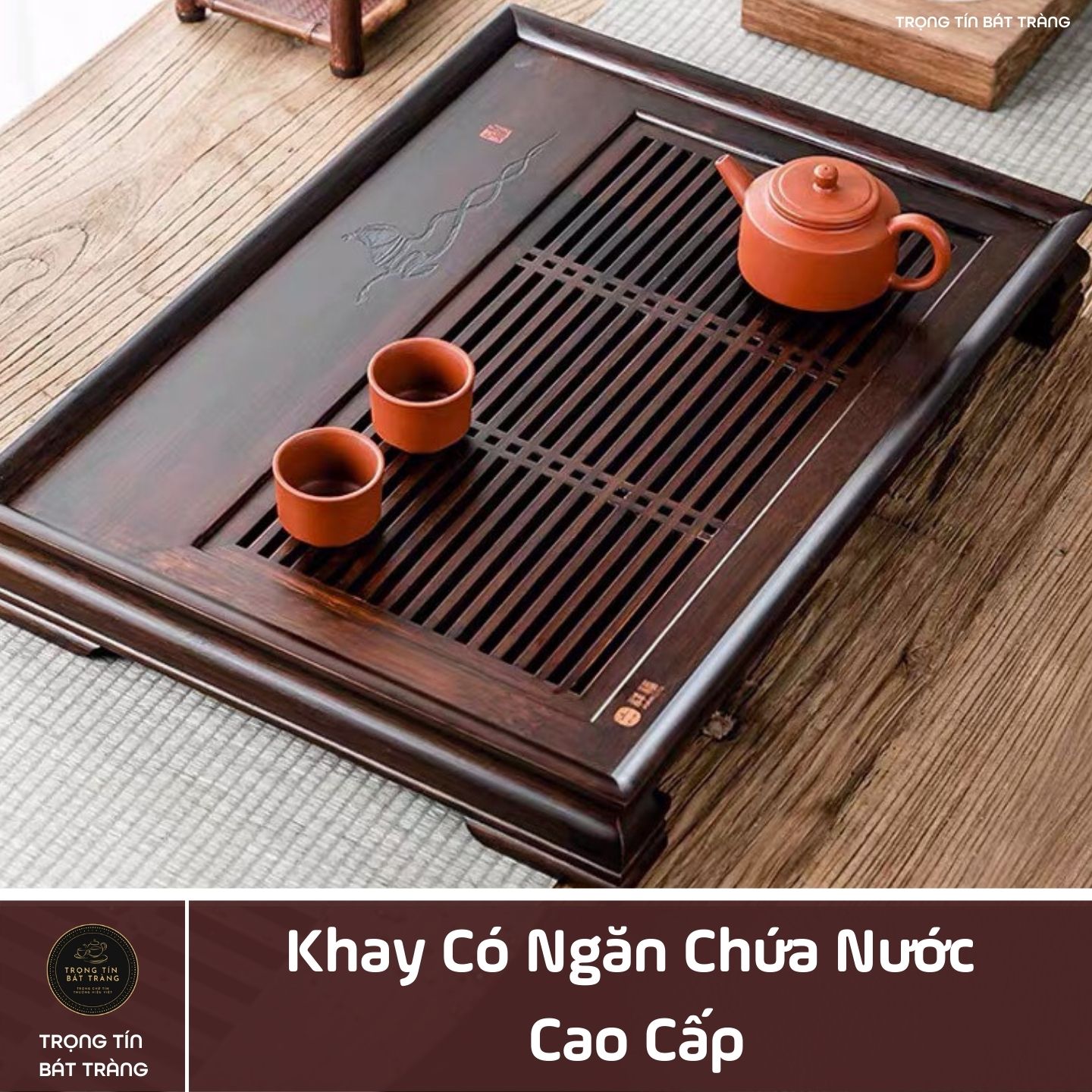 KT 25 Khay Trà Tre Cao Cấp  Chữ Nhật Trung Kích Thước 50*33*6,8