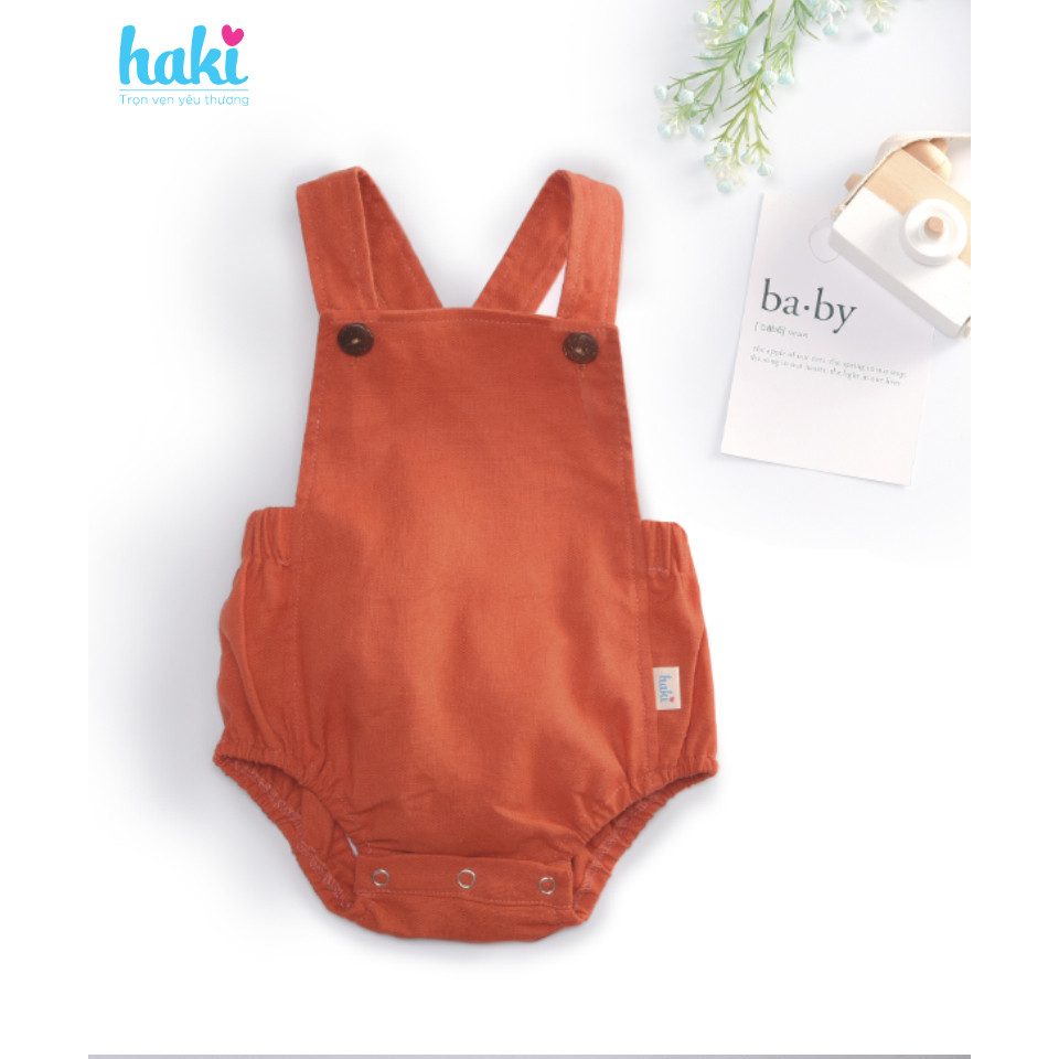 Bộ romper linen lưng chun cho bé trai bé gái Haki BL001, bộ body cho bé, baby bodysuit, set áo liền quần cho bé từ 6-13kg