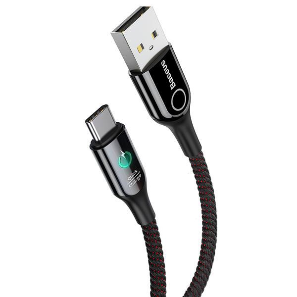 Cáp sạc tự ngắt Baseus C-shaped USB Type-C có đèn Led thông minh đầu kim loại vải dù chắc chắn cho Android - Hàng chính hãng