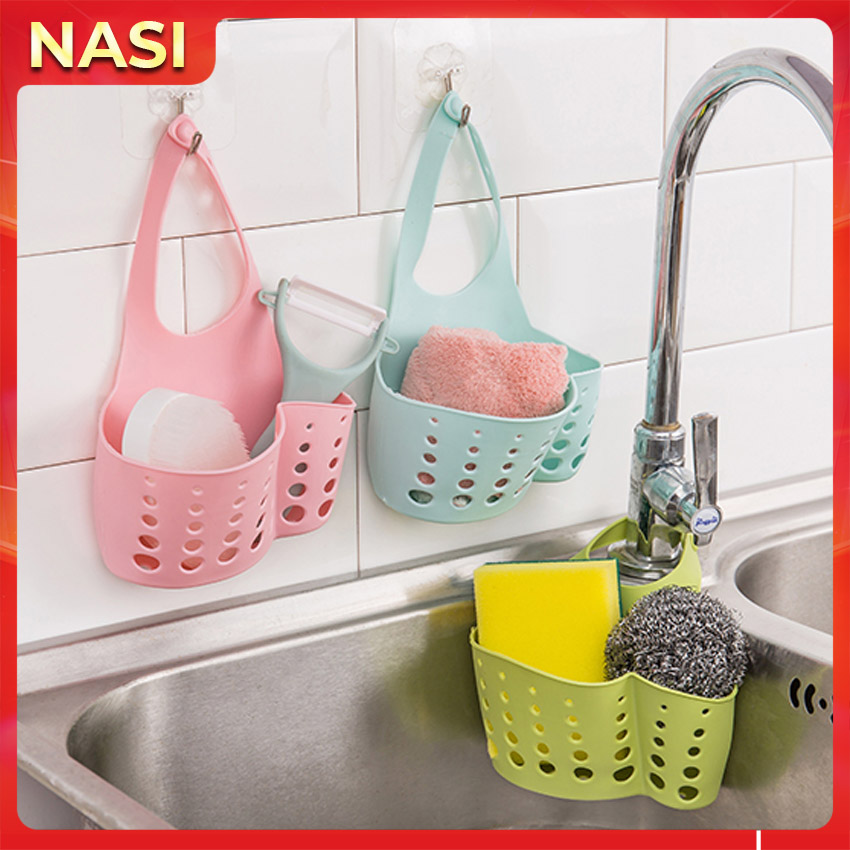 Giỏ đựng đồ rửa chén bát đa năng NASI bằng nhựa dẻo bền chắc có quai treo để ở bồn rửa chén hoặc treo móc trên tường