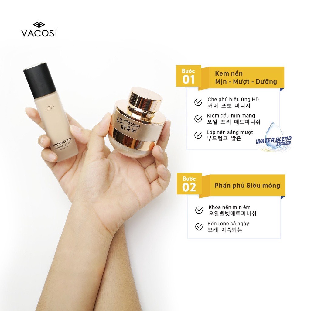 KEM NỀN VACOSI NATURAL COVER - Set 2SP Kem nền & Phấn phủ OIL-FREE SPF25+++