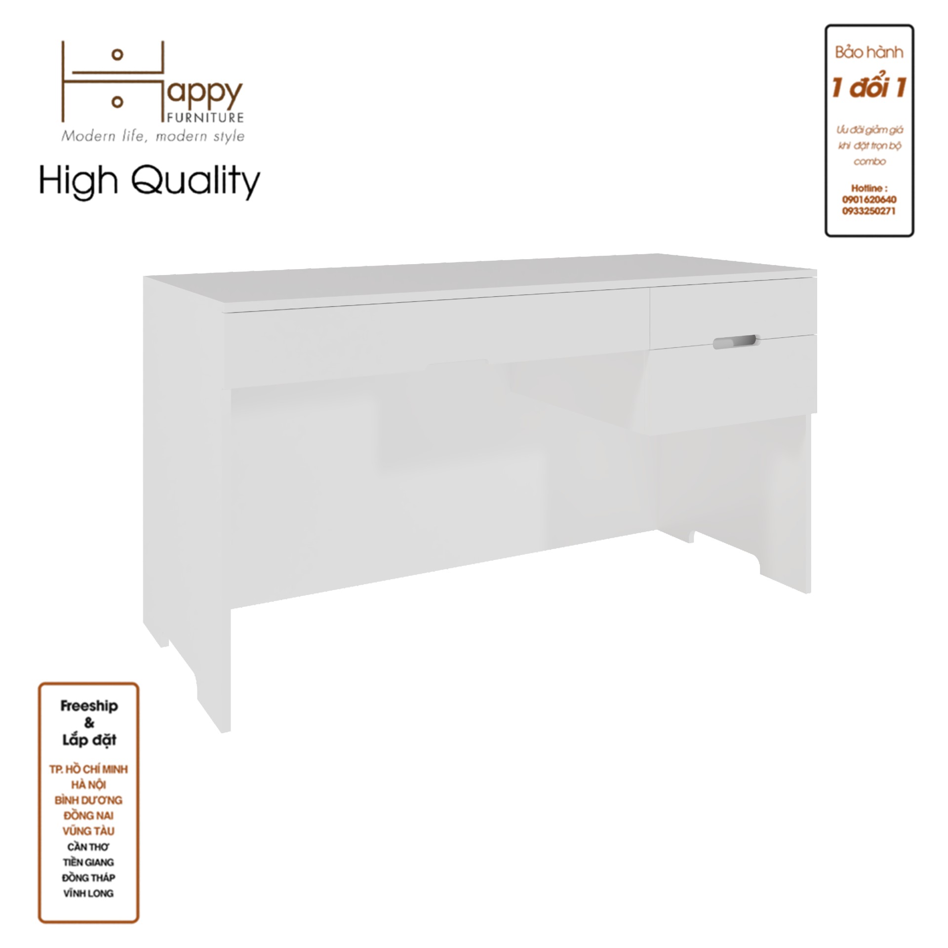 [Happy Home Furniture] MOLLY , Bàn làm việc 3 ngăn kéo, 140cm x 58cm x 75cm ( DxRxC), BAN_062