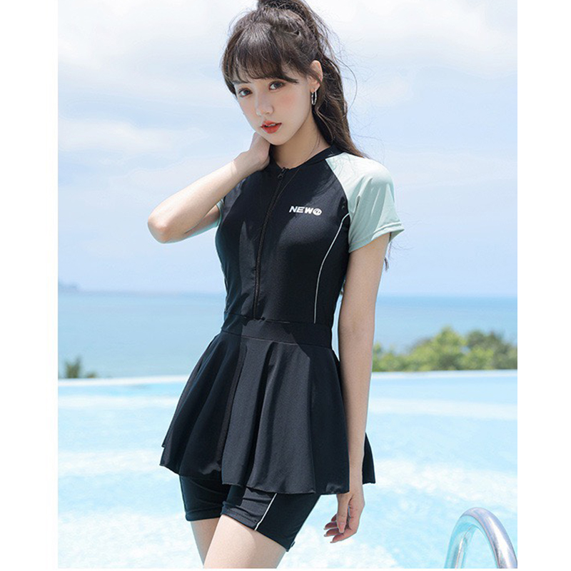 Đồ bơi nữ kín đáo đi biển, Đồ bơi nữ hai mảnh vải mềm mại co giãn phong cách Hàn Quốc