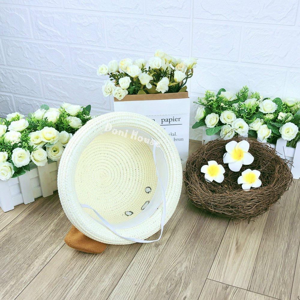 Nón Mũ Cói Có Quai Cho Bé Trai Bé Gái Từ 2 3 4 Tuổi Vòng Đầu 51cm Hình Chú Chó Dễ Thương - Doni House