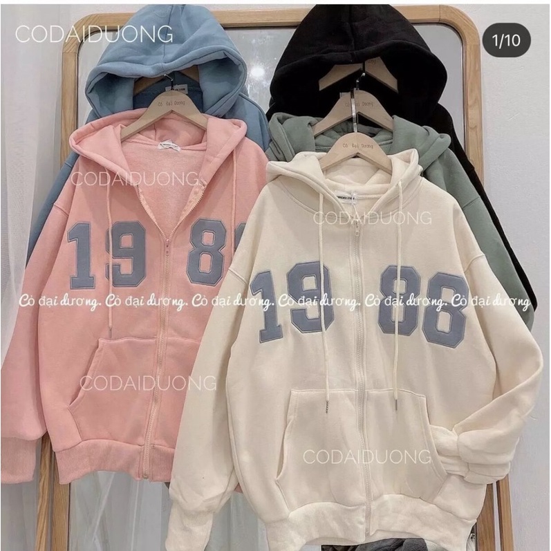 Áo khoác hoodie form rộng tay phồng 1988, Áo khoác nỉ ngoại chống nắng, Áo khoác chống nắng logo 1988 form dưới 70kg, Áo Khoác Hoodie Nam Nữ Thời Trang Hàn Quốc Logo Thêu 1988 Cực Đẹp