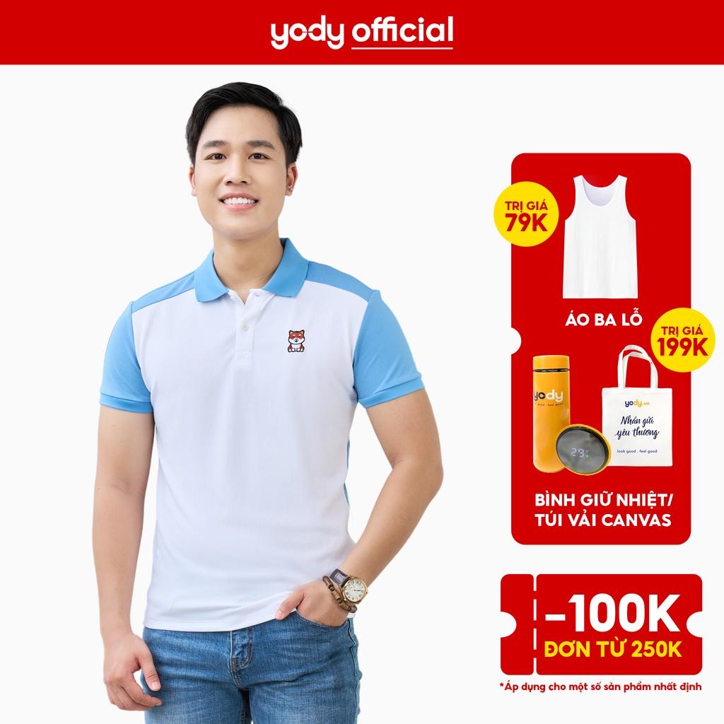 Áo polo nam cafe YODY ngực thêu chú chó đáng yêu khô nhanh chống tia UV APM5329